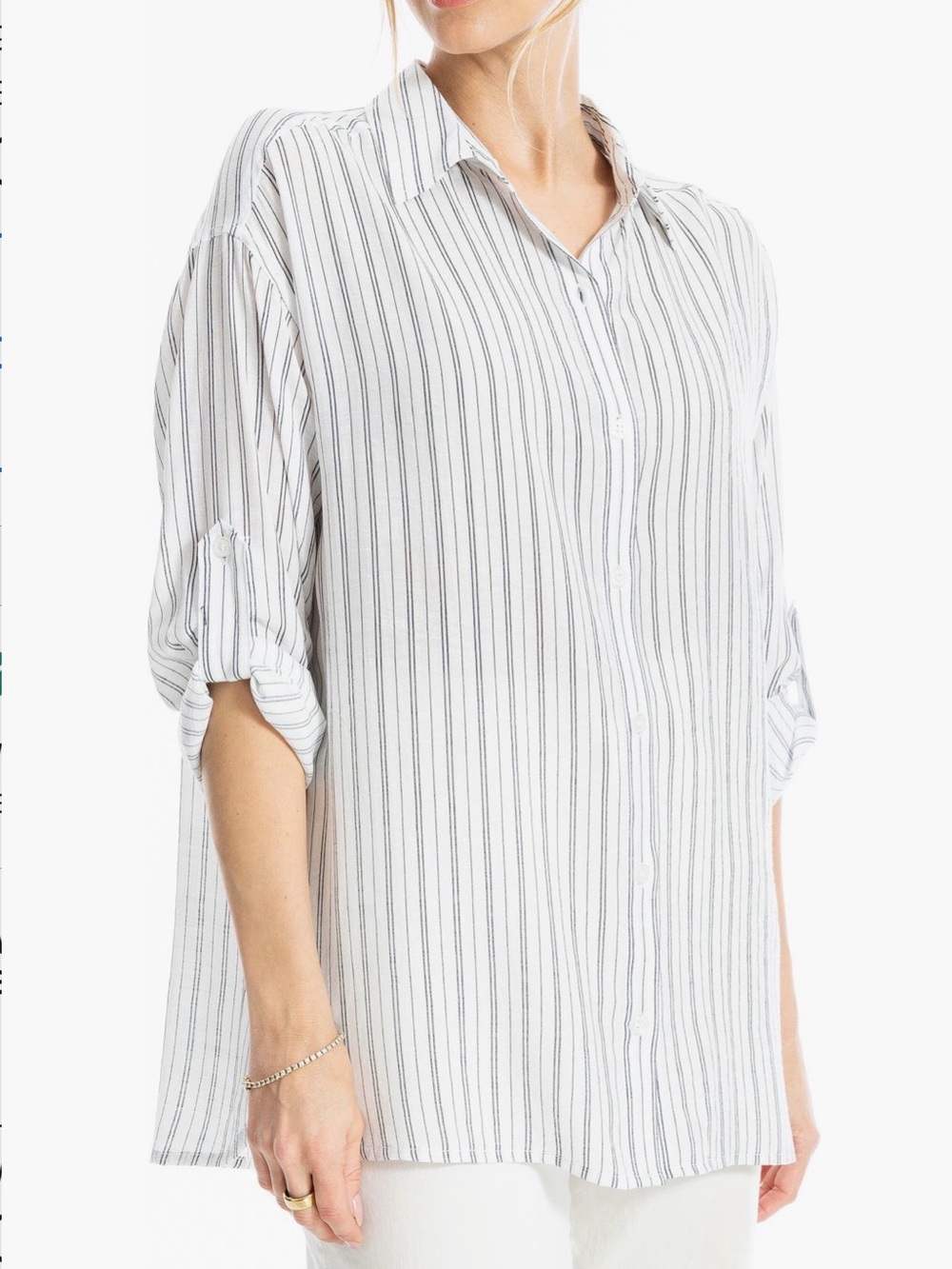 Max Studio Roll Tab Gauze Button-up Shirt
